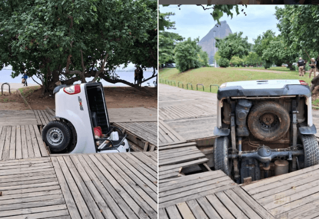 Imagem da noticia Carro da prefeitura do Rio cai em deck durante perseguição no Aterro do Flamengo