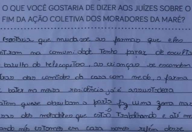 Crianças da Maré enviam cartas sobre violência para Justiça