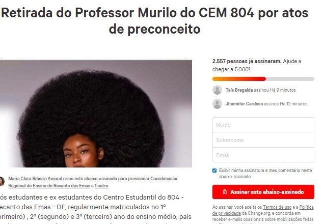 Imagem da noticia DF: alunos pedem demissão de professor após comentário racista
