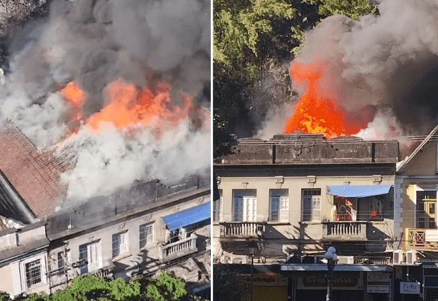 Incêndio destrói prédio histórico em Petrópolis, na Região Serrana do RJ