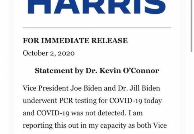 Imagem da noticia Eleições americanas : Joe Biden testa negativo para coronavírus