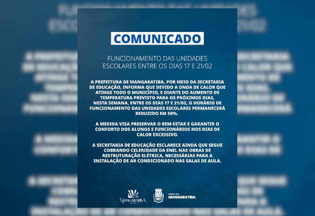 Imagem da noticia Escolas de Mangaratiba (RJ) reduzem horário de funcionamento devido à onda de calor
