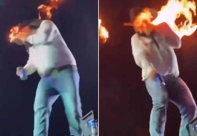 Imagem da noticia Cantor sertanejo fica ferido após ter rosto atingido por fogo durante show; veja vídeo