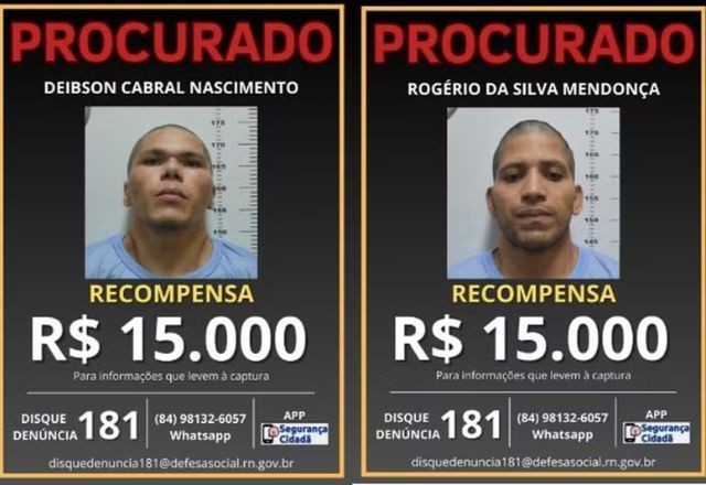 Imagem da noticia PF anuncia recompensa de até R$ 30 mil por informações sobre fugitivos de Mossoró