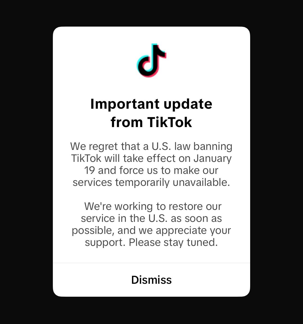 Imagem da noticia Prestes a sair do ar nos Estados Unidos, Tik Tok exibe mensagem que ficará temporariamente 'indisponível'