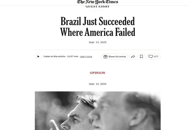 Imagem da noticia 'Brasil teve sucesso onde os EUA falharam', diz NYT após condenação de Bolsonaro