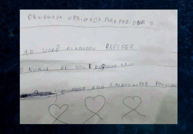 Imagem da noticia "Minha super policial", diz criança em carta para delegada que prendeu seu abusador
