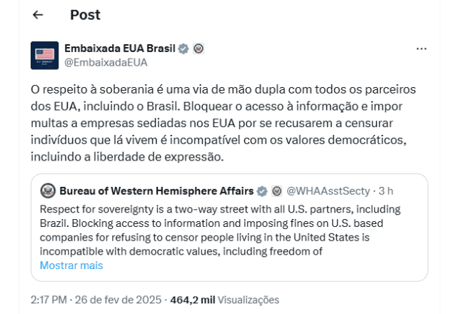 Imagem da noticia Governo Trump critica bloqueio de empresas norte-americanas pelo Brasil