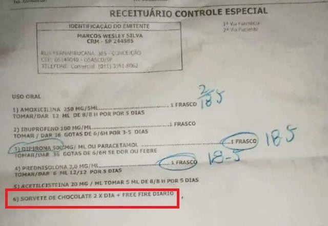 Imagem da noticia Médico é demitido após receitar sorvete e jogo Free Fire para criança com gripe