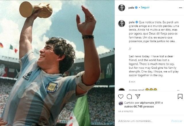 Imagem da noticia Pelé lamenta morte do 'grande amigo' e espera poder 'jogar bola com ele no céu'