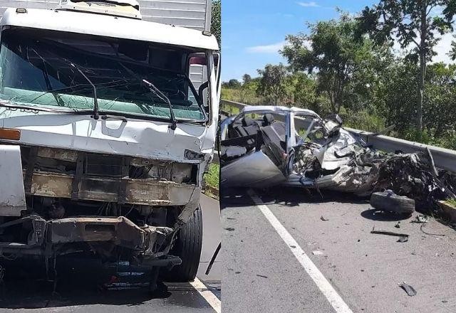Acidente com carro e caminhão mata 5 na BR-135, em Minas Gerais