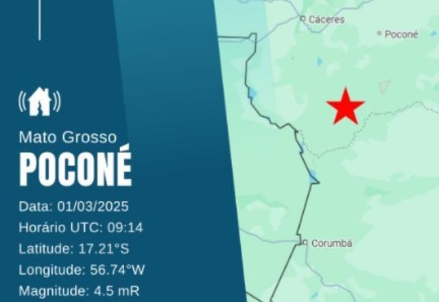 Imagem da noticia Cidade do Mato Grosso registra terremoto de magnitude 4.5