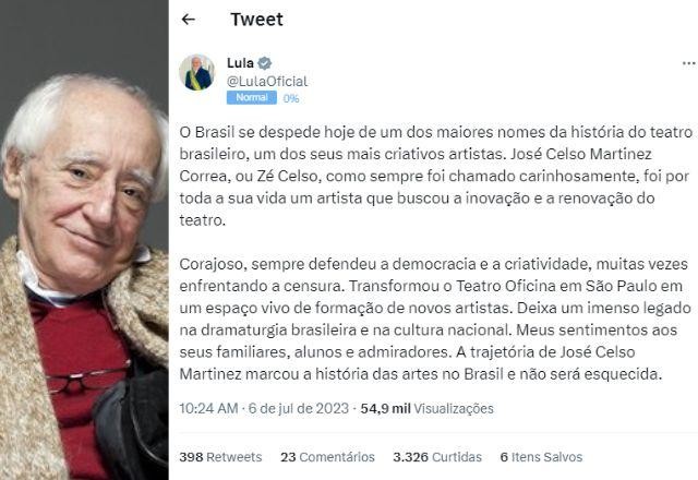 Imagem da noticia "Marcou a história das artes no Brasil", diz Lula, sobre Zé Celso