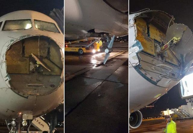 Avião faz pouso de emergência após graves danos por tempestade de granizo