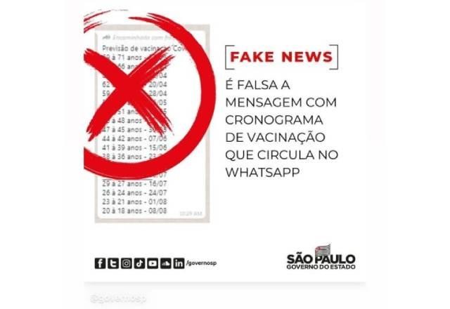 Mensagem falsa de cronograma de vacinação circula em São Paulo
