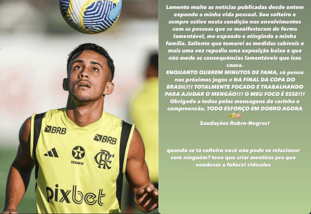 Imagem da noticia Jogador do Flamengo Matheus Gonçalves desabafa sobre vazamento de vídeo íntimo: "Querem minutos de fama"