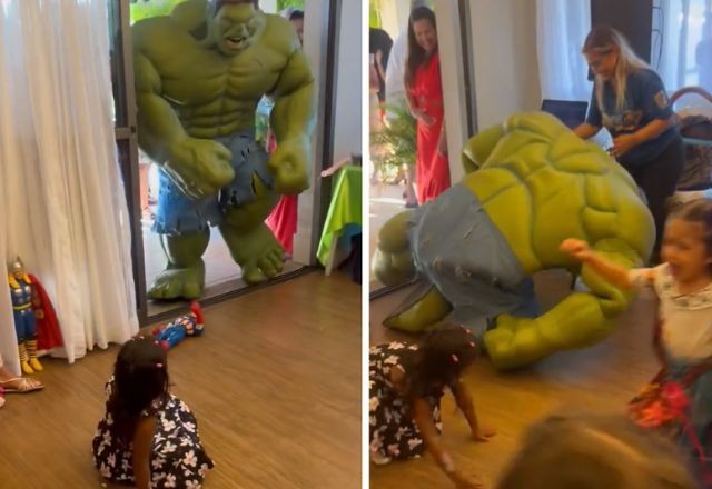 Imagem da noticia Hulk 'trapalhão' tropeça em festa infantil e provoca pânico nas crianças; veja vídeo