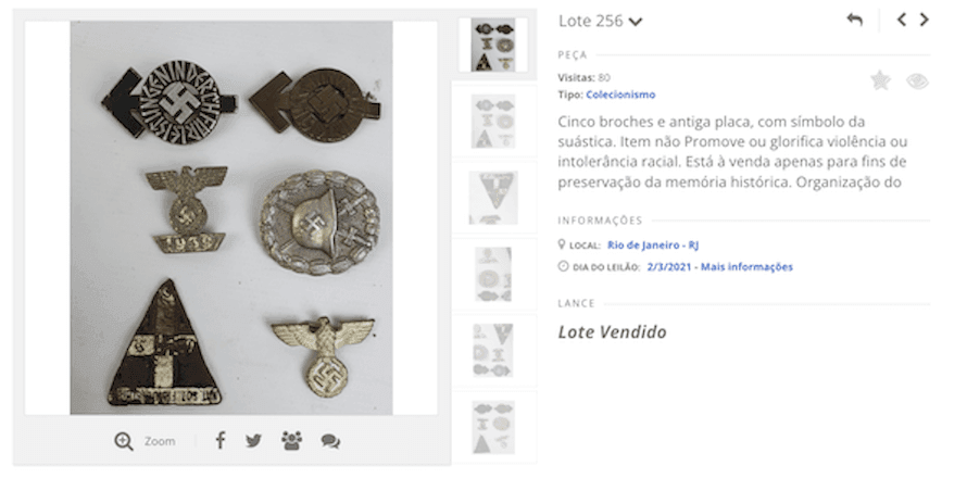 Imagem da noticia Conselho de Direitos Humanos aciona MPF para investigar leilão de itens nazistas no Brasil