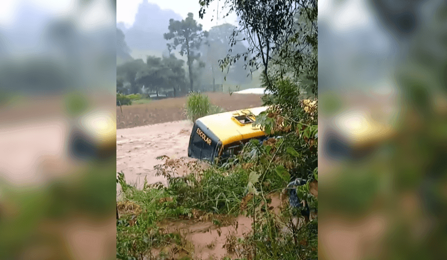 Imagem da noticia Motorista salva dez crianças presas em ônibus escolar durante enchente em SC; veja