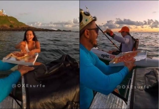 Imagem da noticia Vídeo: Surfista baiano viraliza após "delivery de pizza" em alto-mar