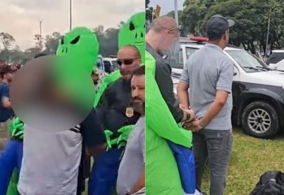 Policiais disfarçados de E.T. prendem vendedores de bebidas clandestinas em São Paulo
