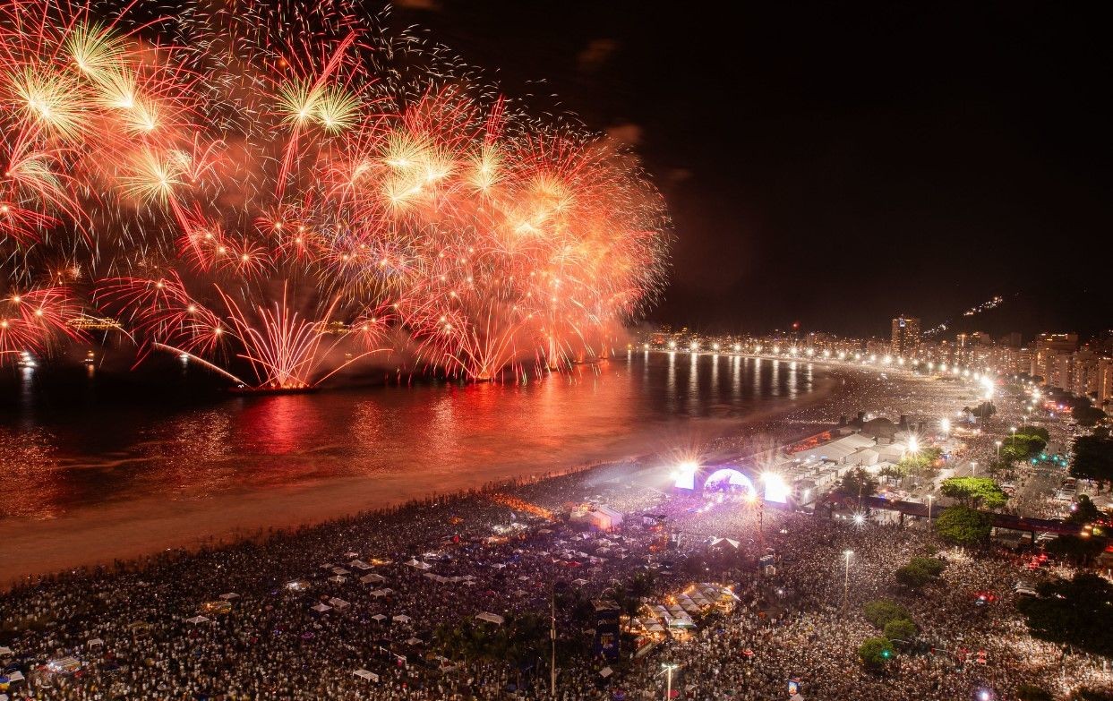 Virada em Copacabana contou com doze minutos de fogos; assista