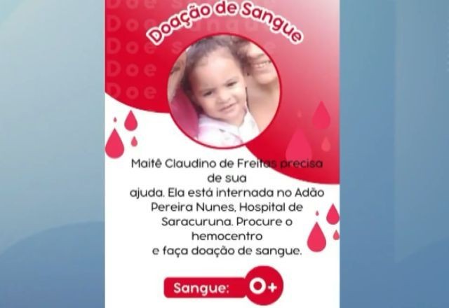 Imagem da noticia  Família de criança baleada em tiroteio no RJ pede doações de sangue
