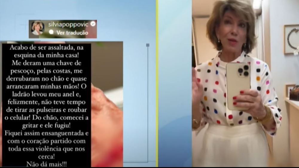 Imagem da noticia Silvia Poppovic fica ensanguentada ao ser vítima de assalto em SP