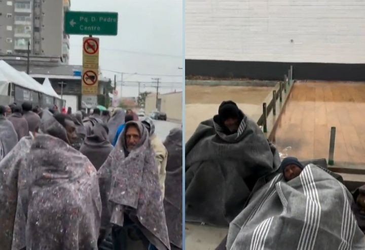 SP: População em situação de rua aguarda abertura de tenda sob frio e chuva  