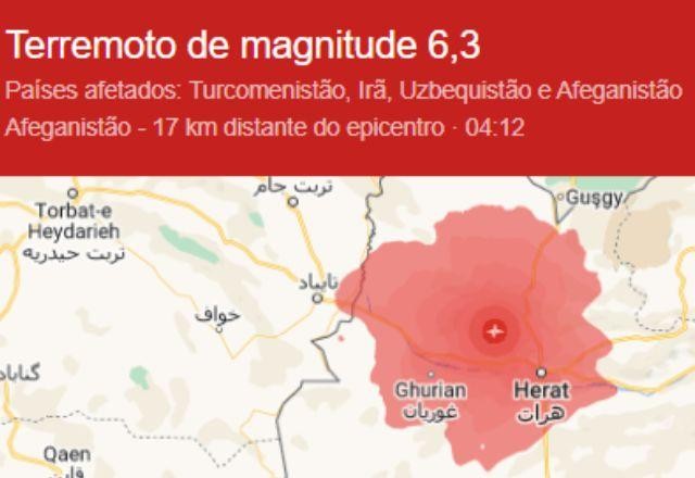 Imagem da noticia Terremoto de magnitude 6,3 mata ao menos 120 no Afeganistão