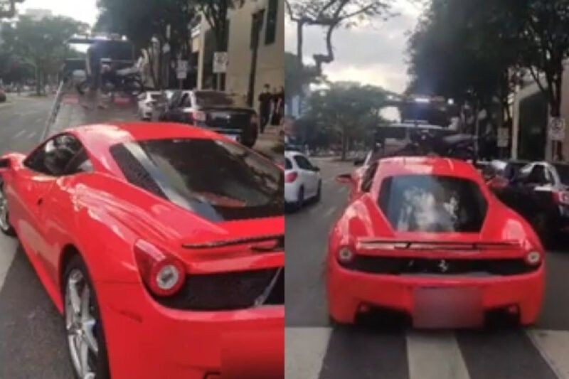 Imagem da noticia Vídeo: Ferrari sem licenciamento é guinchada após motorista estacionar em cima da faixa no Paraná