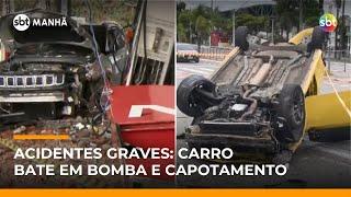 Flagras: Carro destrói bomba em posto e motorista embriagado capota após festa em SP | #SBTManhã Flagras: Carro destrói bomba em posto e motorista embriagado capota após festa em SP | #SBTManhã
