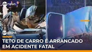 Motorista morre após carro bater em poste e ter teto arrancado | #SBTManha Motorista morre após carro bater em poste e ter teto arrancado | #SBTManha