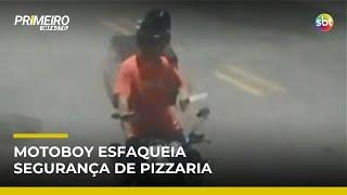 Motoboy esfaqueia segurança em pizzaria após confusão com funcionários | #PrimeiroImpacto Motoboy esfaqueia segurança em pizzaria após confusão com funcionários | #PrimeiroImpacto