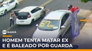 Motociclista tenta matar ex a tiros e é baleado por guarda no interior de SP | #SBTManha Motociclista tenta matar ex a tiros e é baleado por guarda no interior de SP | #SBTManha