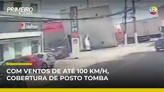 SP: cobertura de posto tomba com vento; vendaval atingiu mais de 90 km/h | #PrimeiroImpacto SP: cobertura de posto tomba com vento; vendaval atingiu mais de 90 km/h | #PrimeiroImpacto