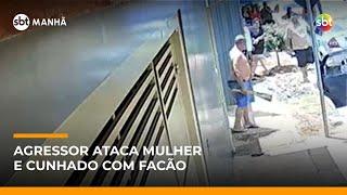 Homem ataca esposa e cunhado com facão; agressor é preso em flagrante | #SBTManhã Homem ataca esposa e cunhado com facão; agressor é preso em flagrante | #SBTManhã