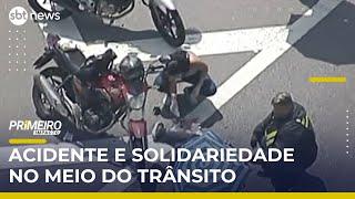 Mulher para no trânsito e ajuda homem que sofreu acidente de moto em SP | #PrimeiroImpacto Mulher para no trânsito e ajuda homem que sofreu acidente de moto em SP | #PrimeiroImpacto