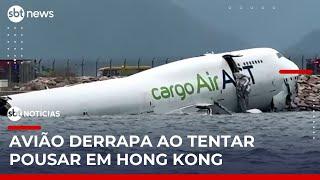 Avião de carga derrapa na pista e cai no mar ao pousar em Hong Kong | #SBTNoticias Avião de carga derrapa na pista e cai no mar ao pousar em Hong Kong | #SBTNoticias