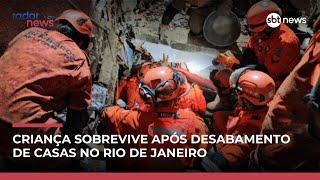Criança de 7 anos é resgatada com vida após 4 casas desabar no Rio Criança de 7 anos é resgatada com vida após 4 casas desabar no Rio