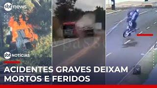 Motociclista atingido por fio solto é arremessado; acidentes deixam mortos no RS e MG | #SBTNoticias Motociclista atingido por fio solto é arremessado; acidentes deixam mortos no RS e MG | #SBTNoticias