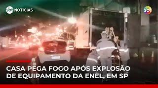 Casa pega fogo após explosão de equipamento da Enel na região central de SP | #SBTNotícias Casa pega fogo após explosão de equipamento da Enel na região central de SP | #SBTNotícias