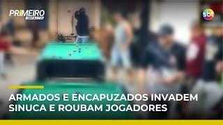 Assaltantes encapuzados interrompem torneio de sinuca transmitido ao vivo | #PrimeiroImpacto Assaltantes encapuzados interrompem torneio de sinuca transmitido ao vivo | #PrimeiroImpacto