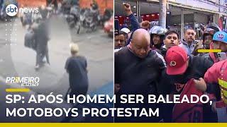 SP: Motoboys protestam por segurança após homem ser baleado na cabeça na 25 | #PrimeiroImpacto SP: Motoboys protestam por segurança após homem ser baleado na cabeça na 25 | #PrimeiroImpacto