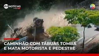 Câmeras registram acidente com caminhão que matou motorista e pedestre em SC | #SBTNotícias Câmeras registram acidente com caminhão que matou motorista e pedestre em SC | #SBTNotícias