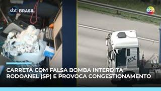 Bomba encontrada em caminhão no Rodoanel (SP) era falsa ; expressa ficou interditada Bomba encontrada em caminhão no Rodoanel (SP) era falsa ; expressa ficou interditada