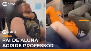 Pai de aluna espanca professor por causa de celular em aula | #SBTManha Pai de aluna espanca professor por causa de celular em aula | #SBTManha