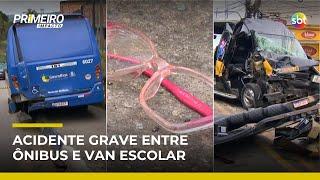 Acidente com van escolar deixa 5 feridos em SP; jovem ficou presa nas ferragens | #PrimeiroImpacto Acidente com van escolar deixa 5 feridos em SP; jovem ficou presa nas ferragens | #PrimeiroImpacto