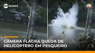 Flagra: Helicóptero cai em lago de pesqueiro em São Roque (SP) | #SBTManha Flagra: Helicóptero cai em lago de pesqueiro em São Roque (SP) | #SBTManha