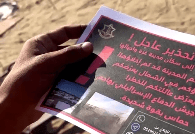 Imagem da noticia Israel lança panfletos ordenando saída de civis da Cidade de Gaza